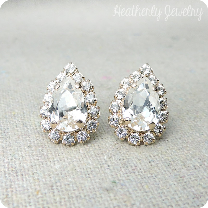 Heatherly Designs - Bridal Earrings, Pear Halo Bridal Earrings, Rose Gold Bridal Earrings, Bridal Jewelry, Wedding Earrings, Bridesmaids Gift Jewelry
