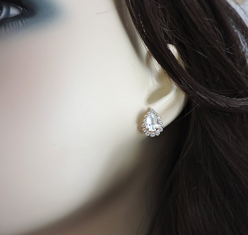 Heatherly Designs - Bridal Earrings, Pear Halo Bridal Earrings, Rose Gold Bridal Earrings, Bridal Jewelry, Wedding Earrings, Bridesmaids Gift Jewelry